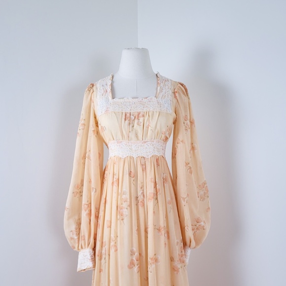 Gunne Sax by Jessica McClintock maxi dress layered tiered long sleeve bishop - Picture 7 of 16